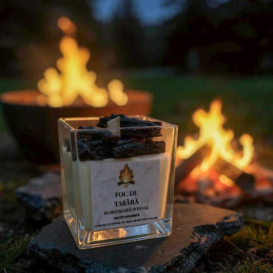 Lumânare parfumată Foc de Tabără din ceară naturală cu parfum de scorțișoară intensă