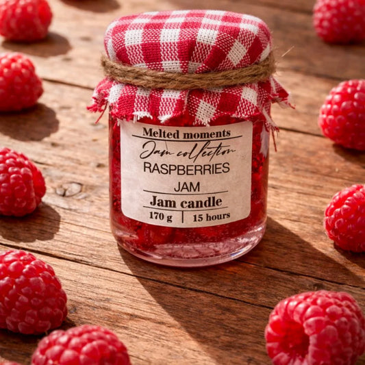 Lumânare Parfumată Handmade Gem de Zmeură în Borcan – Aromă Dulce-Fructată