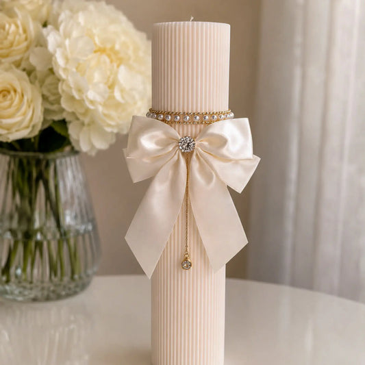 Lumânare handmade Elise Pearl cu decor elegant pentru nuntă