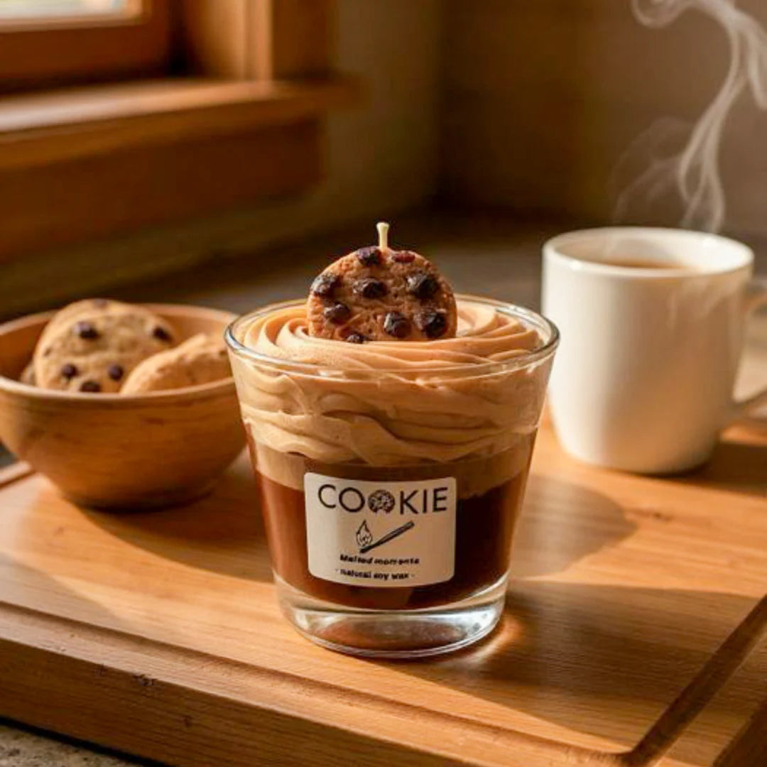 Lumânare handmade Cookie Melted Moments din ceară naturală, parfum dulce