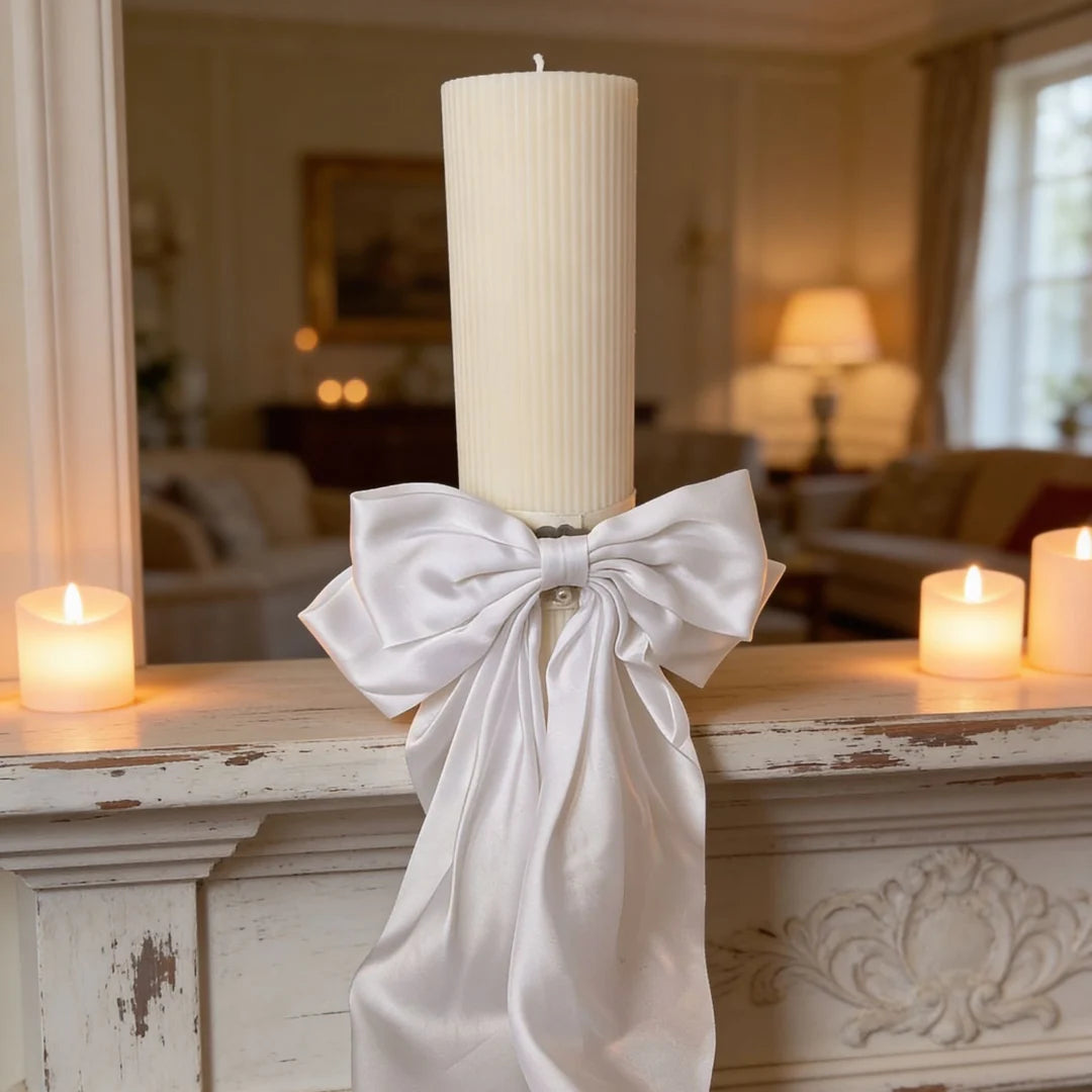 Lumânare de Nuntă „Pure Love” – Set Elegant cu Fundiță Albă