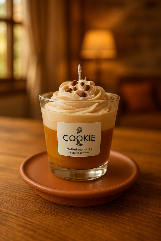 Lumânare parfumată Cookie – cadou dulce și decorativ, perfect pentru iubitorii de biscuiți, de la Melted Moments