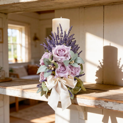 Lumânări Blush Lavender Deluxe aprinse, ambient romantic pentru nuntă